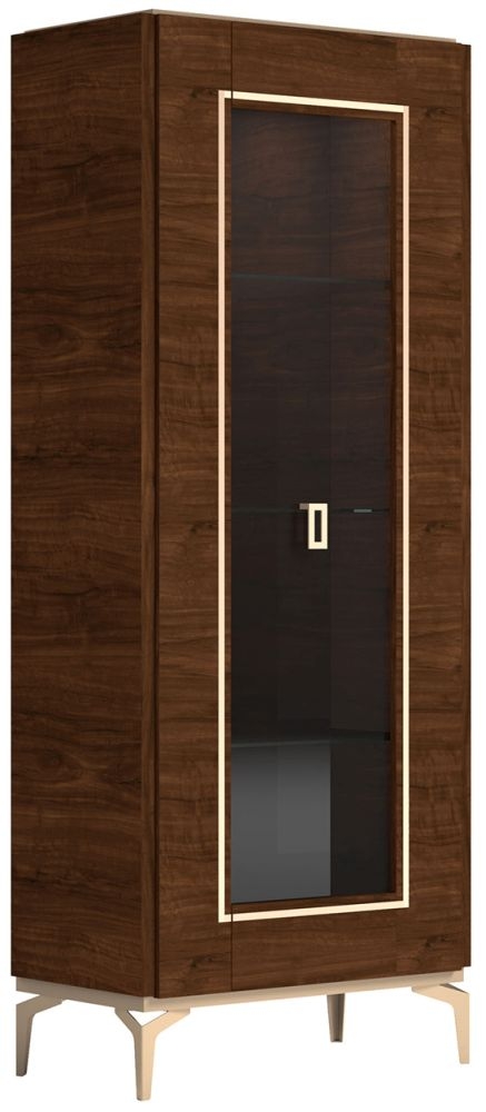 Product photograph of Status Eva Day Walnut Brown Italian 1 Glass Door Vitrine With Led Light from Choice Furniture Superstore.
